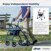 Drive Medical Aluminum Rollator Walker Fold up and Removable Back Support,